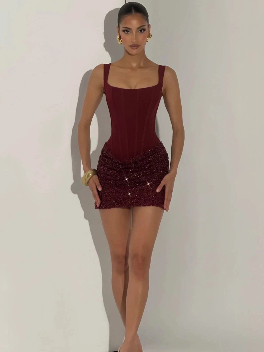 Unknown Brand Burgundy Sequin Mini Dress - Picture 11 of 11